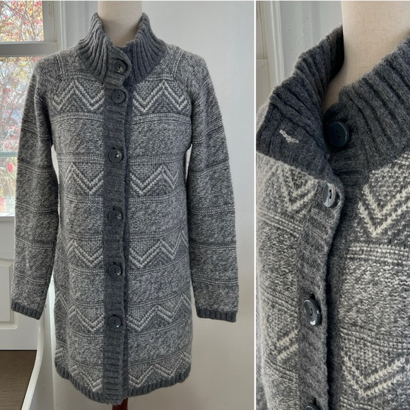 Maryline Italy Wool Blend Buttoned Front Aztec Patterned Cowl Neck Tunic Sweater - Picture 1 of 12